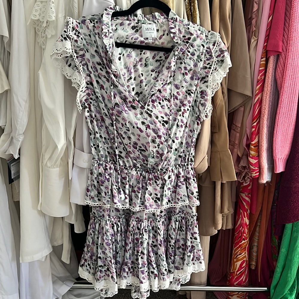 MISA Los Angeles Lilian Mini Dress Lavender Dot Size XS